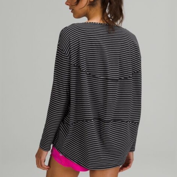 Lululemon Black & White Stripe Long Sleeve Pima Cotton Top – Size 4 - Picture 2 of 8